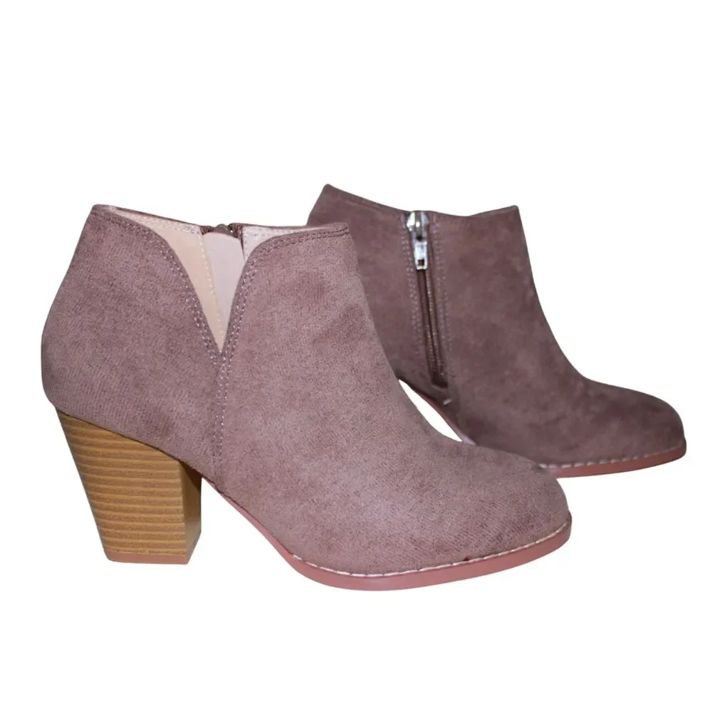 Brown Faux Suede V Cut Pointed Toe Ankle Boots Size 5